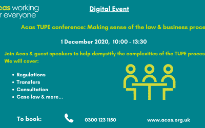 Digital Acas TUPE Conference: Making sense of the law & business process, 1st December 2020, 10:30-13:30, £115.00 per person