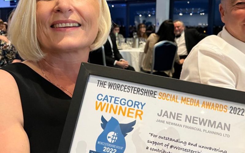 Jane Newman Celebrates Founders Award Win at the WorcestershireHour Social Media Awards 2022.