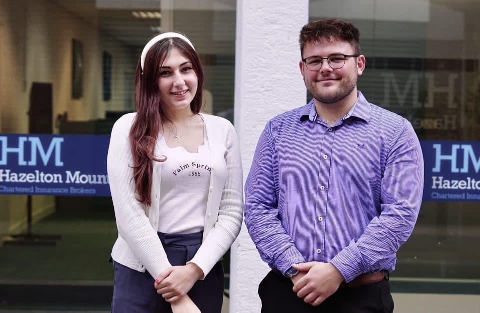 Lexi Loveday-Portlock was recently promoted from Apprentice to Account Handler and Andrew Jackson was promoted from Apprentice to Junior Account Executive at leading Chartered Insurance Broker Hazelton Mountford, based in Bank Street, Worcester.